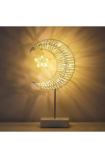 Yuwell مصباح طاولة مزخرف على شكل نجمة قمرية (يعمل بالبطارية، مصباح LED دافئ) - أبيض