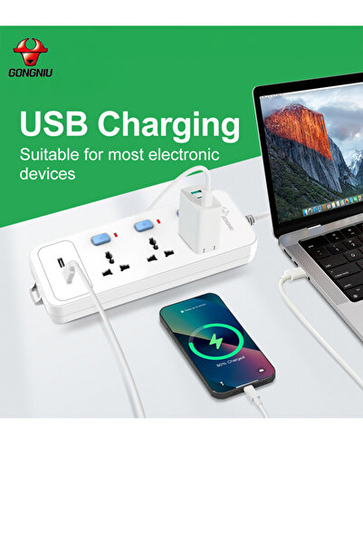 GONGNIU 3M Extension Cord with USB Ports, Individual Switches, Multi Socket Power Strip