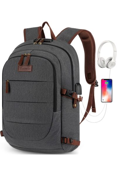 Tzowla Canvas Laptop Backpack - Anti-Theft, USB Charging Port & Lock, Fits 15.6" Laptop