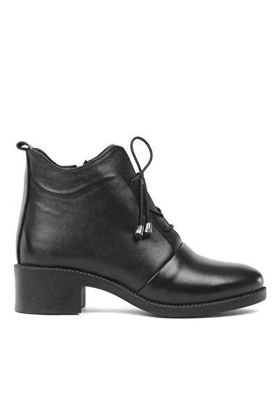 Celal Gültekin Kadın Siyah Fermuarlı Kalın Tabanlı Deri Bot