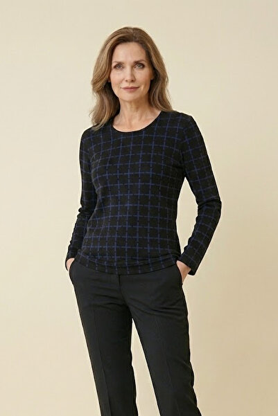 YXL COLLECTION Women's Plus Size Stretch Fabric Crew Neck Square Pattern Soft...