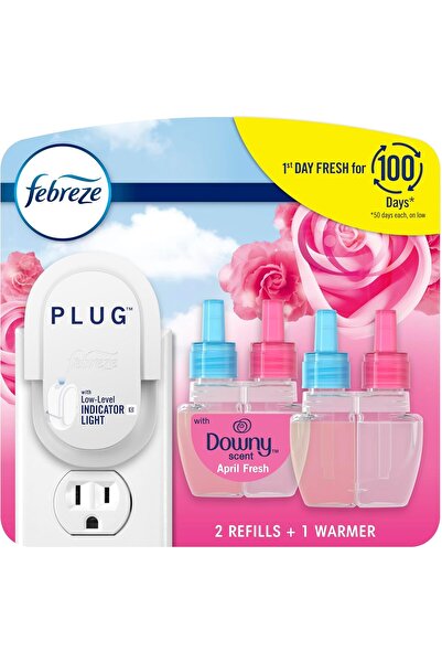 Febreze Plug In Air Freshener Starter Kit, Downy April Fresh, Warmer + 2 Refills