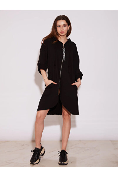 MANGATA Black Casual Jacket with Hood and Zipper