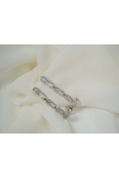 ATELİER TUĞBA Kp099 Chain Form Earrings Silver (Ear Piercing+Hoop)