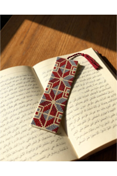 Zaytoon فاصل كتب من القماش المطرز بتصميم فلسطين الهندسي 16×5 سم