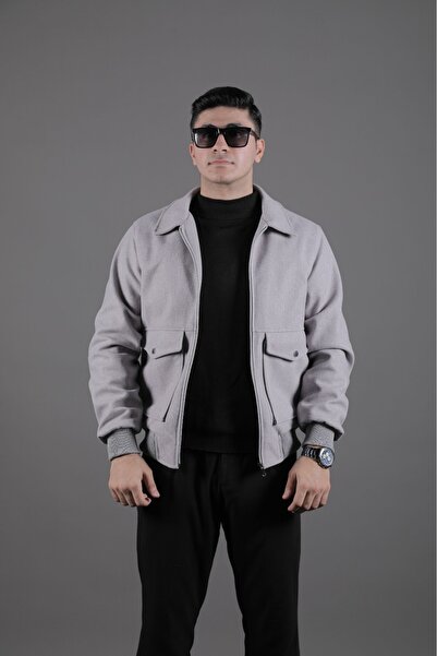 GOOD FASHION معطف رجالي من الكشمير مع جيوب وتصميم مضلع