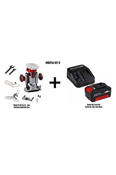 Einhell Set-8 (Einhell TP-RO 18 Li BL Kömürsüz Akülü Dik Freze+Einhell 18V 4,0 Ah Akü & Şarj Cihazı)