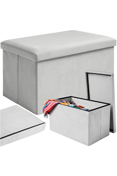 Ruhhy Storage Ottoman, XL Velvet Seat, Gray, Multifunctional, Water-resistant, 54L