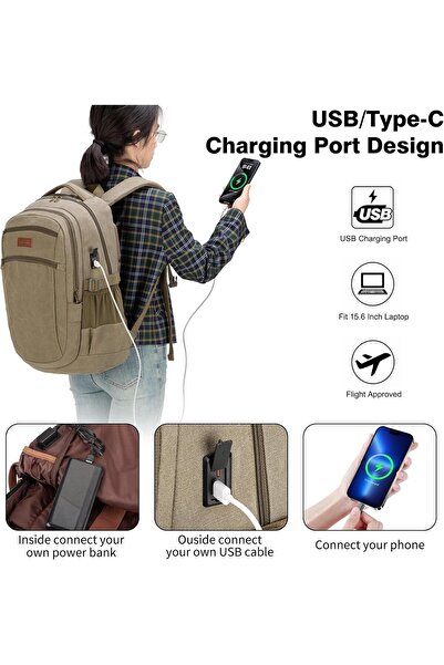 Tzowla Vintage Canvas Laptop Backpack for Men and Women, College Travel Rucksack Fits 15.6 inch