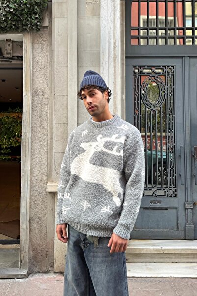 Flaw Wear Pulover de pluș cu broderie cerb, gri