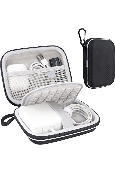 Lacdo حقيبة حمل صلبة لمحول الطاقة والملحقات لجهاز ماك بوك، لون أسود