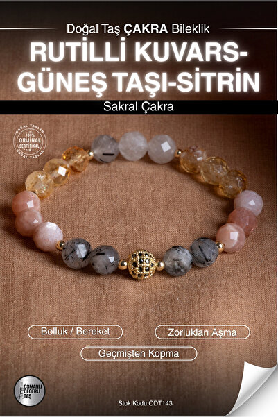 OSMANLI DEĞERLİ TAŞ Sertifikalı RUTİLLİ KUVARS-GÜNEŞ TAŞI-SİTRİN Doğal Taş Zirkon Aparat Sakral Çakra Bileklik ODT143