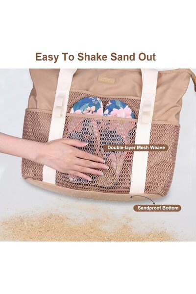 Lacdo Beach Bag for Women Waterproof Sandproof Foldable Beach Tote