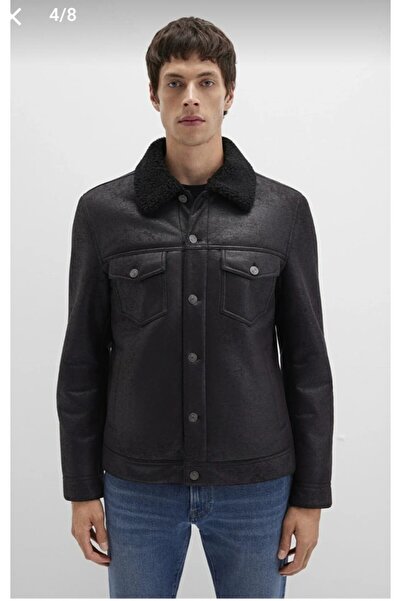 Mavi Suni Kürk Detaylı Siyah Suni Deri Ceket Regular Fit / Normal Kesim 0110460-71379
