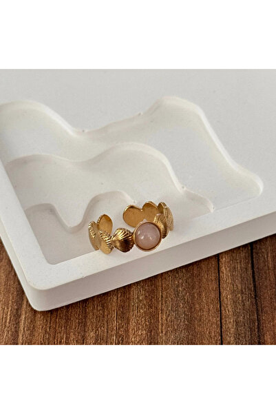 TURKAFONE خاتم ذهبي مرصع بالحجر الوردي الفاتح - قابل للتعديل