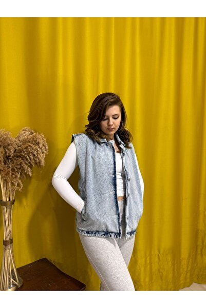 Suem Butik Mavi Denim Cepli Kot Yelek