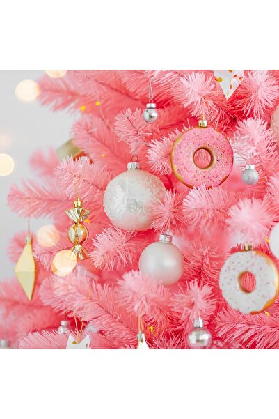 Mado Gallery Artificial Pink Christmas Tree Prelit Warm Lights Mixed Branches Foldable Stand -120cm