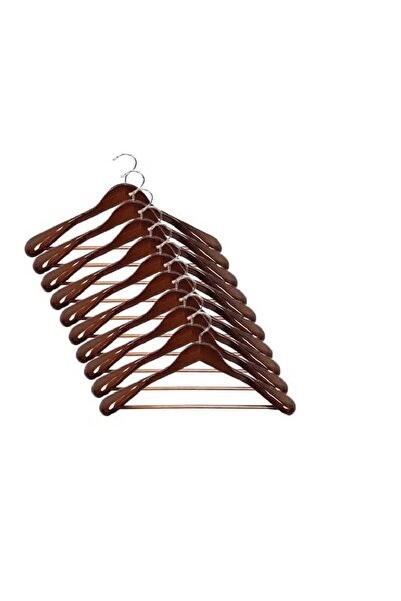 NKX Pack of 10 Solid wood clothes rack plus shoulder wood first-class antique color