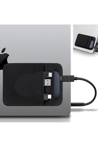 Lacdo Portable Hard Drive Sleeve for Laptop, 2-Pocket Stick-on Pouch, Black