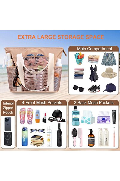 Lacdo Beach Bag for Women, Beach Tote Bag for Women, Waterproof Sandproof Fol...