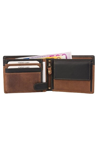 Hunter hunting leather wallet, black, double-stitched, extra-wide cash compartment, ID window, 9.5×