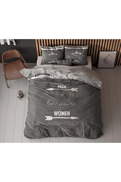 Sleeptime Always Right Duvet Cover Set, Anthracite, 200 x 200/220 cm, 100% Cotton