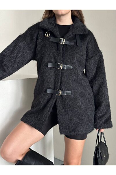 WYNA BOUTİQUE Oversize Cardigan with Tie-Up Stone Feathers