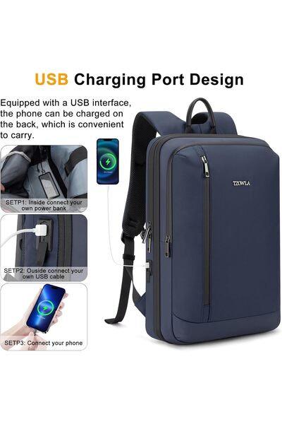 Tzowla Business Laptop Backpack for Men, Waterproof, USB/Type-C Port, Fits 17.3-inch