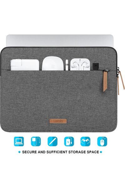 Lacdo 360° Protective 14-inch Laptop Sleeve Case with Accessory Bag - Dark Gray