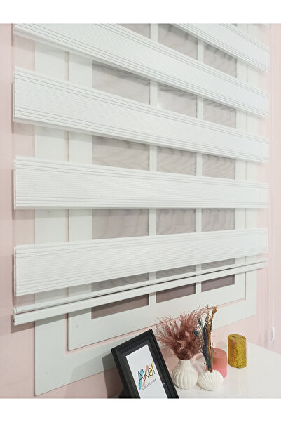 evana home Simli Beyaz Zebra Stor Perde – Parlak Dokulu Modern Zebra Tasarımı