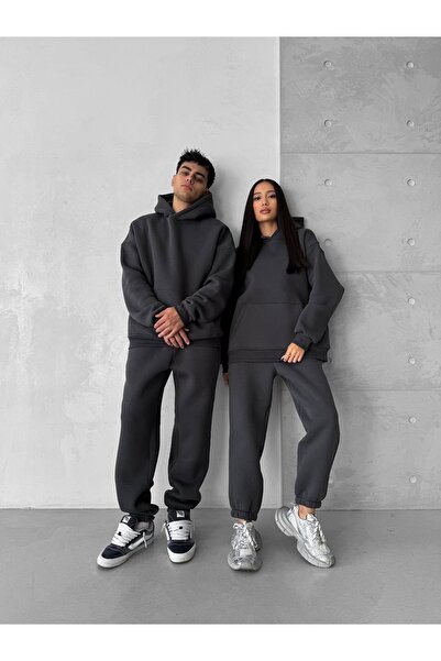 BARLİZ Ειδικό Βασικό Σετ Φόρμας με Κουκούλα σε Μεγάλο Μέγεθος για Ζευγάρια (Μ...