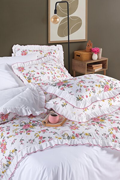 GÖRMEZ TEKSTİL Rose Elegance - Σετ Παπλωματοθήκης Μονόμεγεθος με Βολάν από Φυ...
