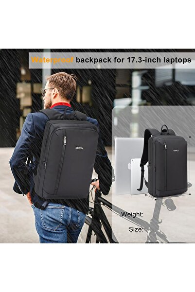 Tzowla Business Laptop Backpack for Men, Slim Waterproof 17.3" with USB/Type-C Port