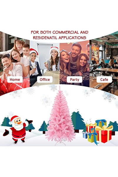 Mado Gallery Artificial Pink Christmas Tree Prelit Warm Lights Mixed Branches Foldable Stand -120cm
