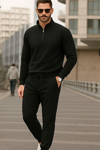 DeFacto Erkek Slim Fit Yarım Fermuar Eşofman Takımı Günlük Spor