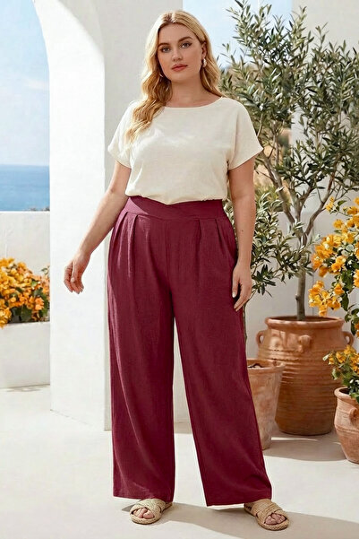 Stil Diva Plus Size Pleated Pocket Wide Leg Stretch Fabric Pants 875-V