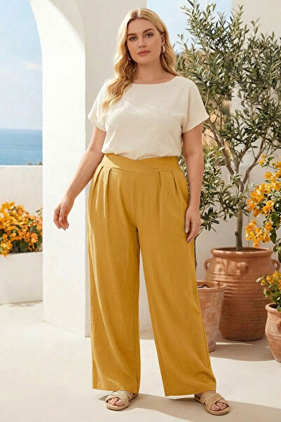 Stil Diva Plus Size Pleated Pocket Wide Leg Stretch Fabric Pants 875-V