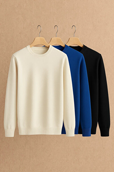 COMBİNE MİCHAİL Ανδρικό πλεκτό πουλόβερ με λαιμόκοψη Basic 3 τεμαχίων