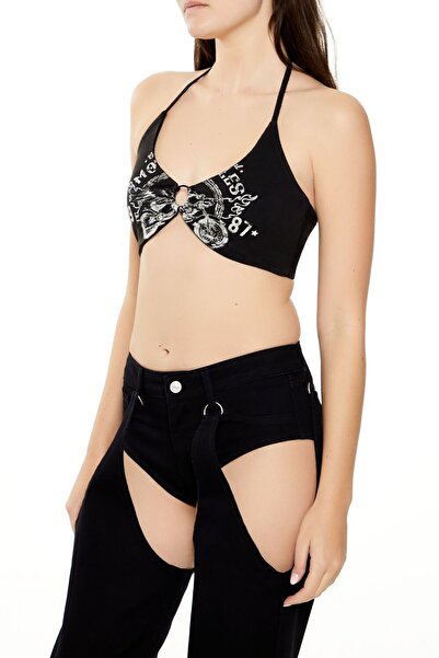 Forever 21 Motorsiklet Baskılı Askılı Crop