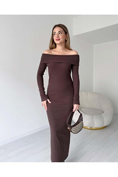 tiamoda Madonna Yaka Şardonlu Yumoş Elbise