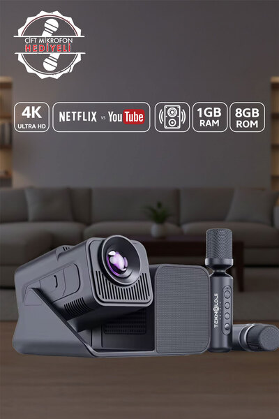 HEPU HP-SP01 Edition Projeksiyon Speaker Mikrofon 3in1 Taşınabilir Android 11 Akıllı Sinema 1GBRam 8GBRom