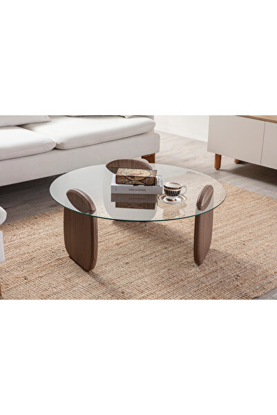 ERİZA Riva, Yeni Nesil Modern Cam Orta Sehpa, Ceviz