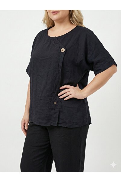 della moor Bluză neagră italiană D nasturi accent ı Wide Fit cu mânecă scurtă...