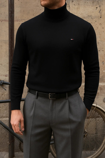 comstar Men's Premium High Neck Black Knit Sweater