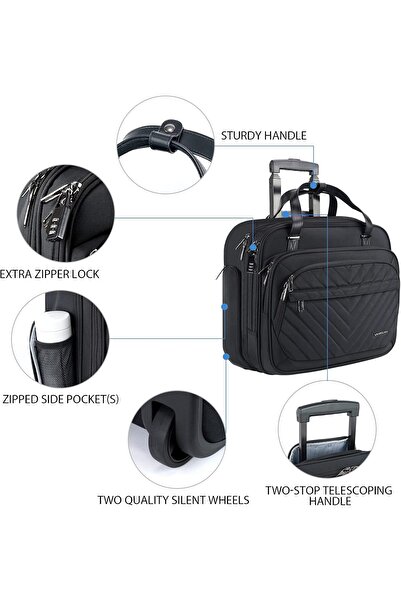 VANKEAN Rolling Laptop Bag, 15.6" Rolling Briefcase with Wheels, Water-Repellent, RFID, Black