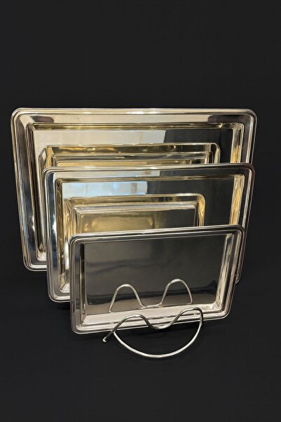 ALMASA طقم صواني تقديم - 3قطع فضي ثقيل فاخر