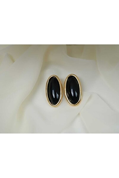 ATELİER TUĞBA BKP036 أقراط حجرية بيضاوية الشكل باللون البني