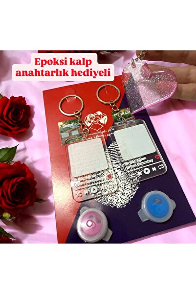 Buki'nin Atölyesi Parmak izi 2 li Çift Anahtarlık Seti Sevgili Arkadaş Seti Hediyelik Kalp Epoksi Anahtarlık Hediyeli