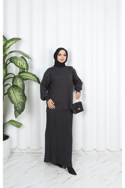 NİSUM MODA Silvery Mercerized Skirt Suit