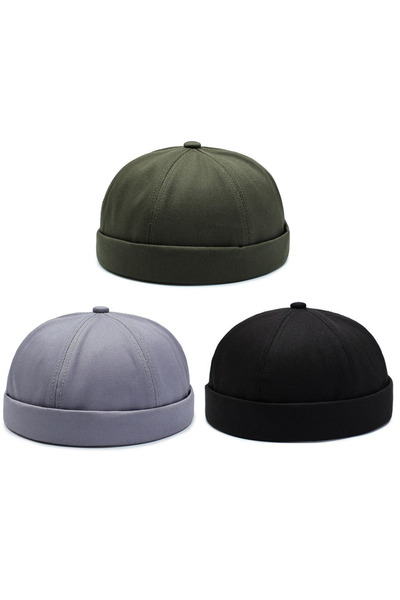 Rupen Kraft Set of 3 100% Cotton Cap Adjustable Docker Hat Summer Skullcap Hat Retro Hat Skullcap Hat